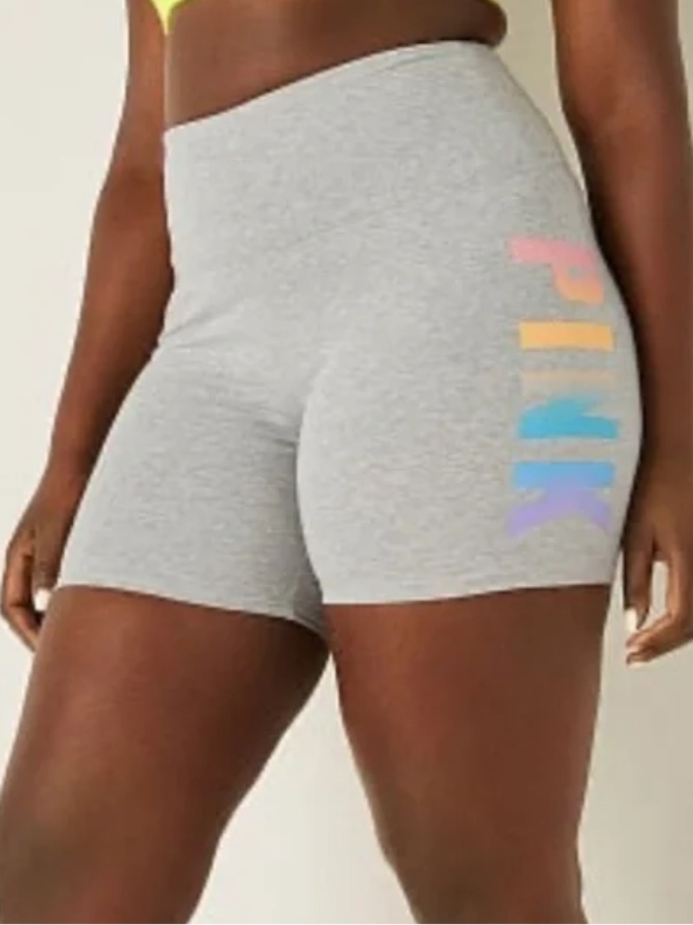 PINK Victoria's Secret Grey High-Waist Bike Shorts with Pastel Logo